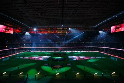 150325 - Wales v England - Guinness Six Nations - General View of prematch pyrotechnics and light show