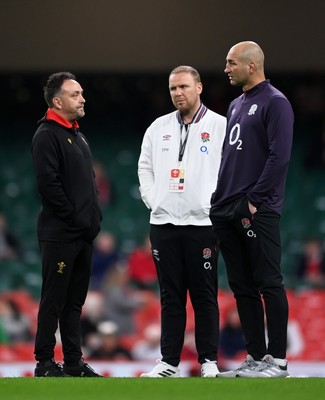 150325 - Wales v England - Guinness Six Nations - Matt Sherratt, Interim Head Coach of Wales (L) interacts with Steve Borthwick, Head Coach of England (R)