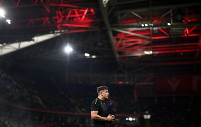 150325 - Wales v England - Guinness Six Nations - Dafydd Jenkins of Wales warms up ahead of kick off 