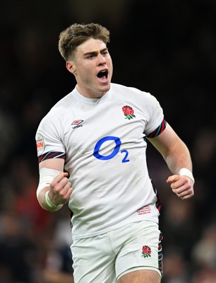 150325 - Wales v England - Guinness Six Nations - Tommy Freeman of England celebrates scoring their sides third try