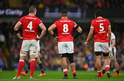 150325 - Wales v England - Guinness Six Nations - Will Rowlands, Taulupe Faletau and Dafydd Jenkins of Wales 