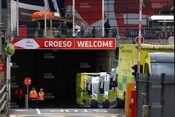 150325 - Wales v England - Guinness Six Nations - Ambulances outside Principality Stadium