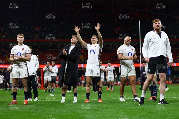 150325 - Wales v England - Guinness Six Nations - Members of the England team acknowledge the fans following victory