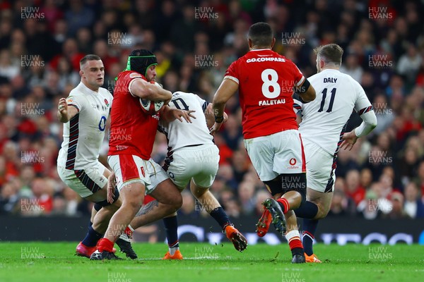 150325 - Wales v England - Guinness Six Nations - Nicky Smith of Wales is tackled by Ben Earl and Fin Smith of England