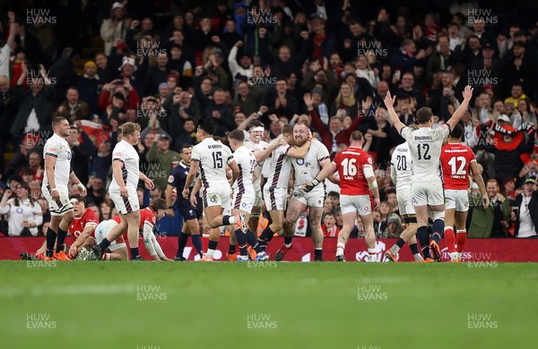 150325 - Wales v England - Guinness Six Nations Championship - Joe Heyes of England celebrates scoring a try with team mates