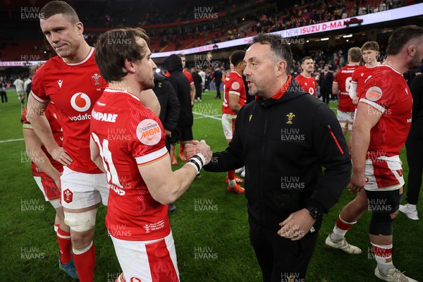 150325 - Wales v England - Guinness Six Nations Championship - Rhodri Williams of Wales and Wales Head Coach Matt Sherratt 