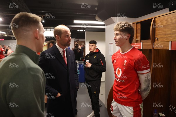 150325 - Wales v England - Guinness Six Nations Championship - Ellis Mee of Wales speaks to HRH Prince William in the dressing room after the game