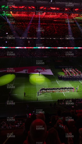 150325 Wales v England, Guinness Mens Six Nations - The teams line up for the anthem at the start of the match