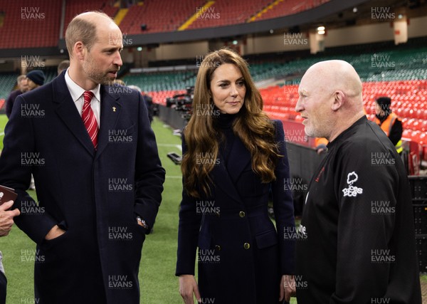 150325 Wales v England, Guinness Mens Six Nations - William, Prince of Wales along with Catherine, Princess of Wales meet Wales assistant coach Neil Jenkins after the Wales v England match