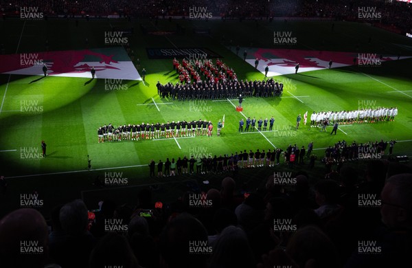 150325 Wales v England, Guinness Mens Six Nations - A general view of the Principality Stadium as the Wales and England teams line up for the anthems