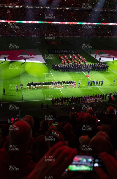 150325 Wales v England, Guinness Mens Six Nations - A general view of the Principality Stadium as the Wales and England teams line up for the anthems