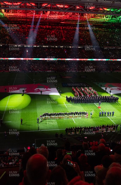 150325 Wales v England, Guinness Mens Six Nations - A general view of the Principality Stadium as the Wales and England teams line up for the anthems