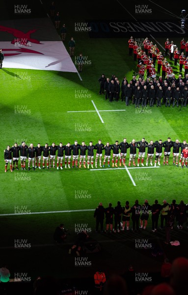 150325 Wales v England, Guinness Mens Six Nations - The Wales team line up for the anthems