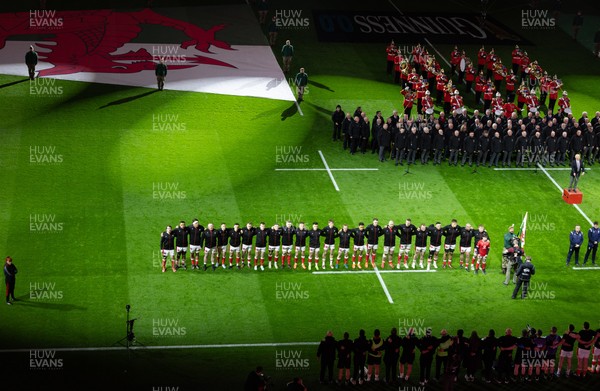 150325 Wales v England, Guinness Mens Six Nations - The Wales team line up for the anthems