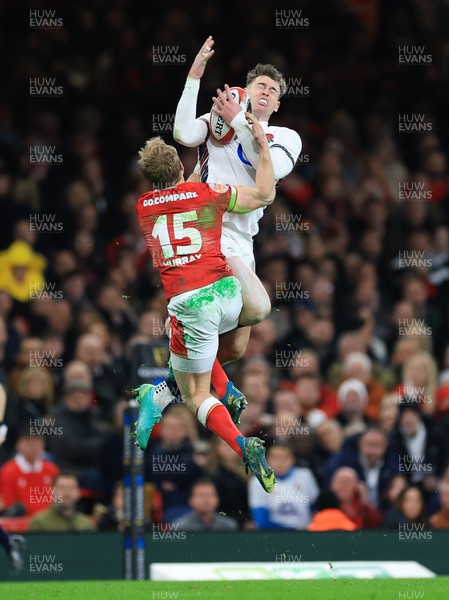 150325 Wales v England, Guinness Mens Six Nations - Blair Murray of Wales and Tom Roebuck of England compete for the ball