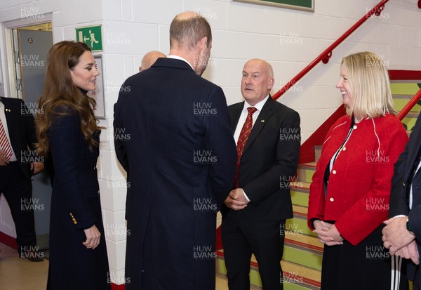 150325 Wales v England, Guinness Mens Six Nations - William, Prince of Wales along with Catherine, Princess of Wales meet WRU President Terry Cobner, Chairman Richard Collier-Keywood and CEO Abi Tierney at the Wales v England Six Nations match at the Principality Stadium, Cardiff