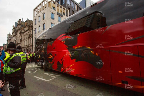 150325 - Wales v England - Guinness Six Nations - The Wales team coach arrives at the Principality Stadium