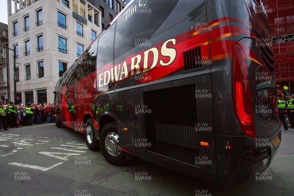 150325 - Wales v England - Guinness Six Nations - The Wales team coach arrives at the Principality Stadium