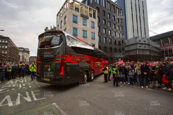 150325 - Wales v England - Guinness Six Nations - The Wales team coach arrives at the Principality Stadium