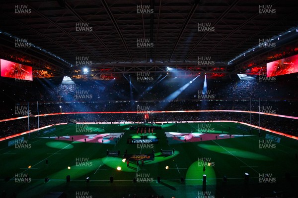 150325 - Wales v England - Guinness Six Nations - General View of prematch pyrotechnics and light show