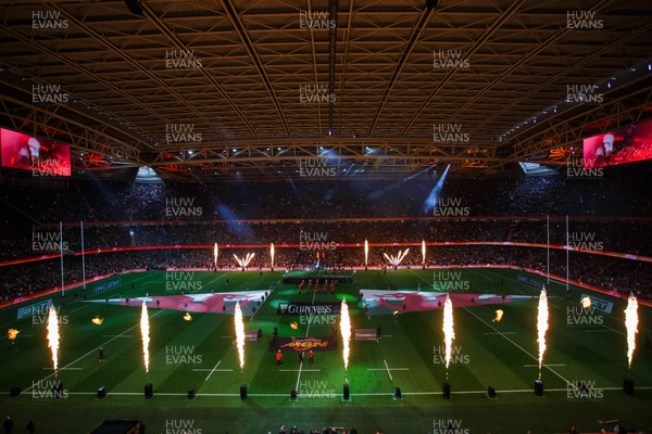 150325 - Wales v England - Guinness Six Nations - General View of prematch pyrotechnics and light show