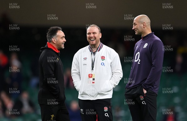 150325 - Wales v England - Guinness Six Nations - Matt Sherratt, Interim Head Coach of Wales (L) interacts with Steve Borthwick, Head Coach of England (R)