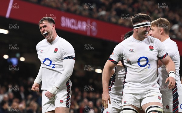 150325 - Wales v England - Guinness Six Nations - Tom Roebuck of England celebrates their sides second try