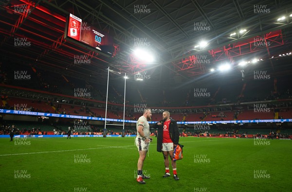 150325 - Wales v England - Guinness Six Nations - Joe Heyes of England and Nicky Smith of Wales interact