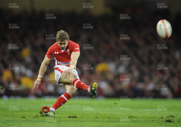 160313 - Wales v England - RBS Six Nations 2013 -Leigh Halfpenny of Wales kicks at goal