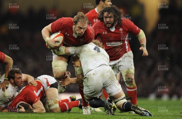 160313 - Wales v England - RBS Six Nations 2013 -Alun Wyn Jones of Wales takes on Joe Launchbury of England