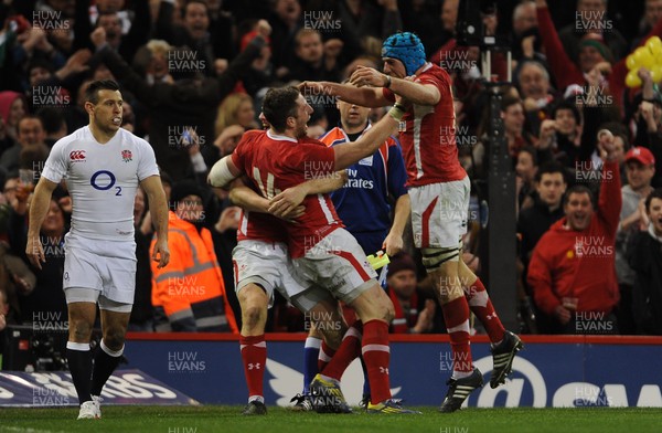 160313 - Wales v England - RBS Six Nations 2013 -Alex Cuthbert of Wales celebrates his second try