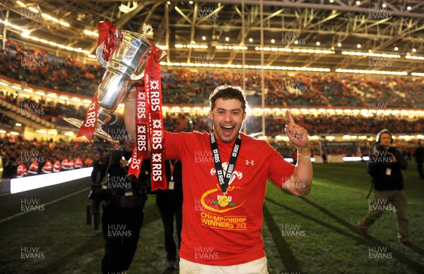 160313 - Wales v England - RBS Six Nations 2013 -Leigh Halfpenny of Wales celebrates with the trophy at the end of the game 