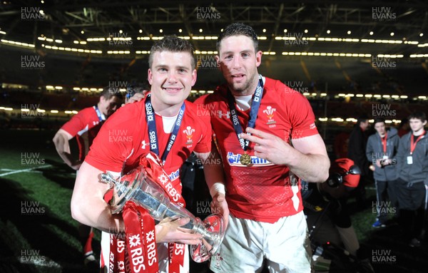 160313 - Wales v England - RBS Six Nations 2013 -Scott Williams and Alex Cuthbert of Wales celebrates with the trophy at the end of the game 