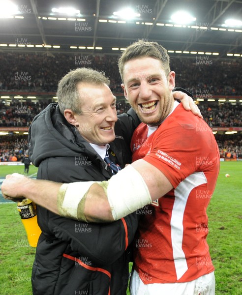 160313 - Wales v England - RBS Six Nations 2013 -Rob Howley and Alex Cuthbert of Wales celebrates at the end of the game 