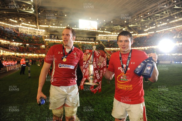 160313 - Wales v England - RBS Six Nations 2013 -Alun Wyn Jones and Dan Biggar of Wales celebrate winning the RBS Six Nations 