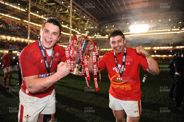 160313 - Wales v England - RBS Six Nations 2013 -Jonathan Davies and Leigh Halfpenny of Wales celebrate winning the RBS Six Nations 