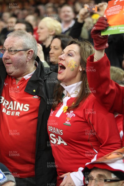 160313 - Wales v England - RBS 6 Nations - Welsh fans during the game