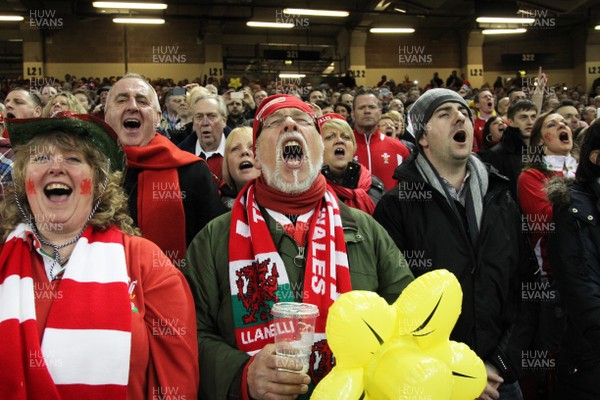 160313 - Wales v England - RBS 6 Nations - Welsh fans during the game