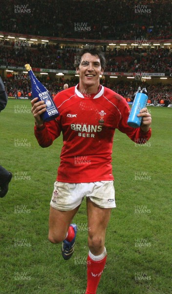 170307 - Wales v England - RBS 6 Nations -  Wales James Hook celebrates win 