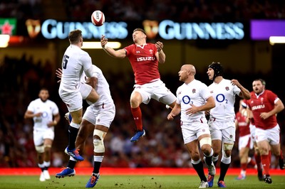 170819 - Wales v England - Under Armour Summer Series - Dan Biggar of Wales goes up for high ball