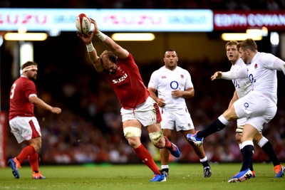 170819 - Wales v England - Under Armour Summer Series - Alun Wyn Jones of Wales charges down the ball