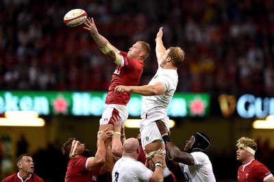 170819 - Wales v England - Under Armour Summer Series - Ross Moriarty of Wales wins line out ball