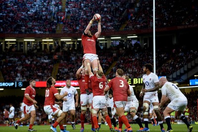 170819 - Wales v England - Under Armour Summer Series - Jake Ball of Wales takes line out ball