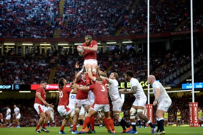 170819 - Wales v England - Under Armour Summer Series - Jake Ball of Wales takes line out ball