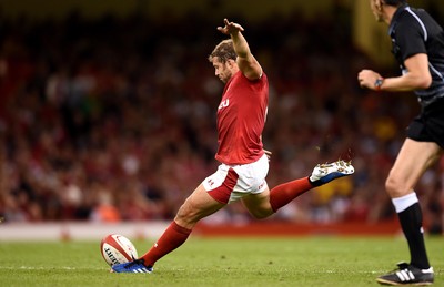 170819 - Wales v England - Under Armour Summer Series - Leigh Halfpenny of Wales kicks at goal