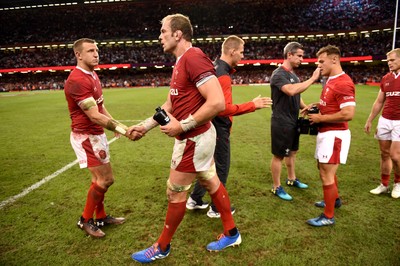 170819 - Wales v England - Under Armour Summer Series - Hadleigh Parkes of Wales and Alun Wyn Jones of Wales at the end of the game