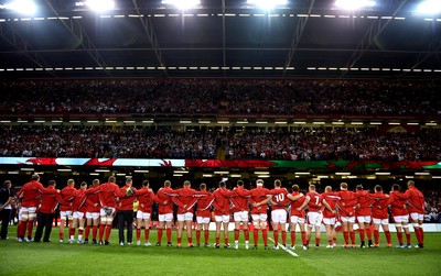 170819 - Wales v England - Under Armour Summer Series - Wales line up for the anthems