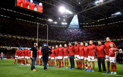 170819 - Wales v England - Under Armour Summer Series - Wales line up for the anthems