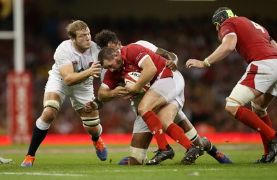 170819 - Wales v England - RWC Warm Up - Under Armour Summer Series - Ken Owens of Wales is tackled by Courtney Lawes of England