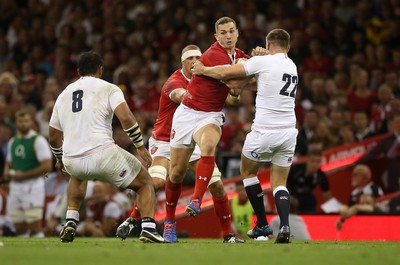 170819 - Wales v England - RWC Warm Up - Under Armour Summer Series - George North of Wales is tackled by Owen Farrell of England